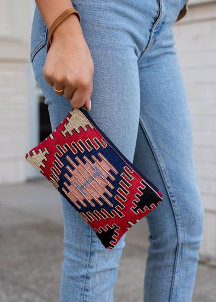 Multicolored Beaded Aztec Print Wristlet
